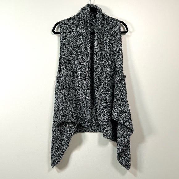 Sweaters - Gray Marled Knit Waterfall Hem Sleeveless Cardigan Vest